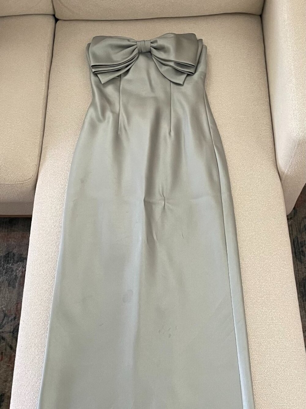 Dessy strapless satin maxi column dress with oversized bow